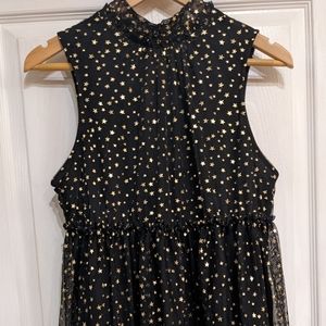 NWT POPSUGAR Black and Gold 'In the Stars' Tiered Cocktail Dress L - Large